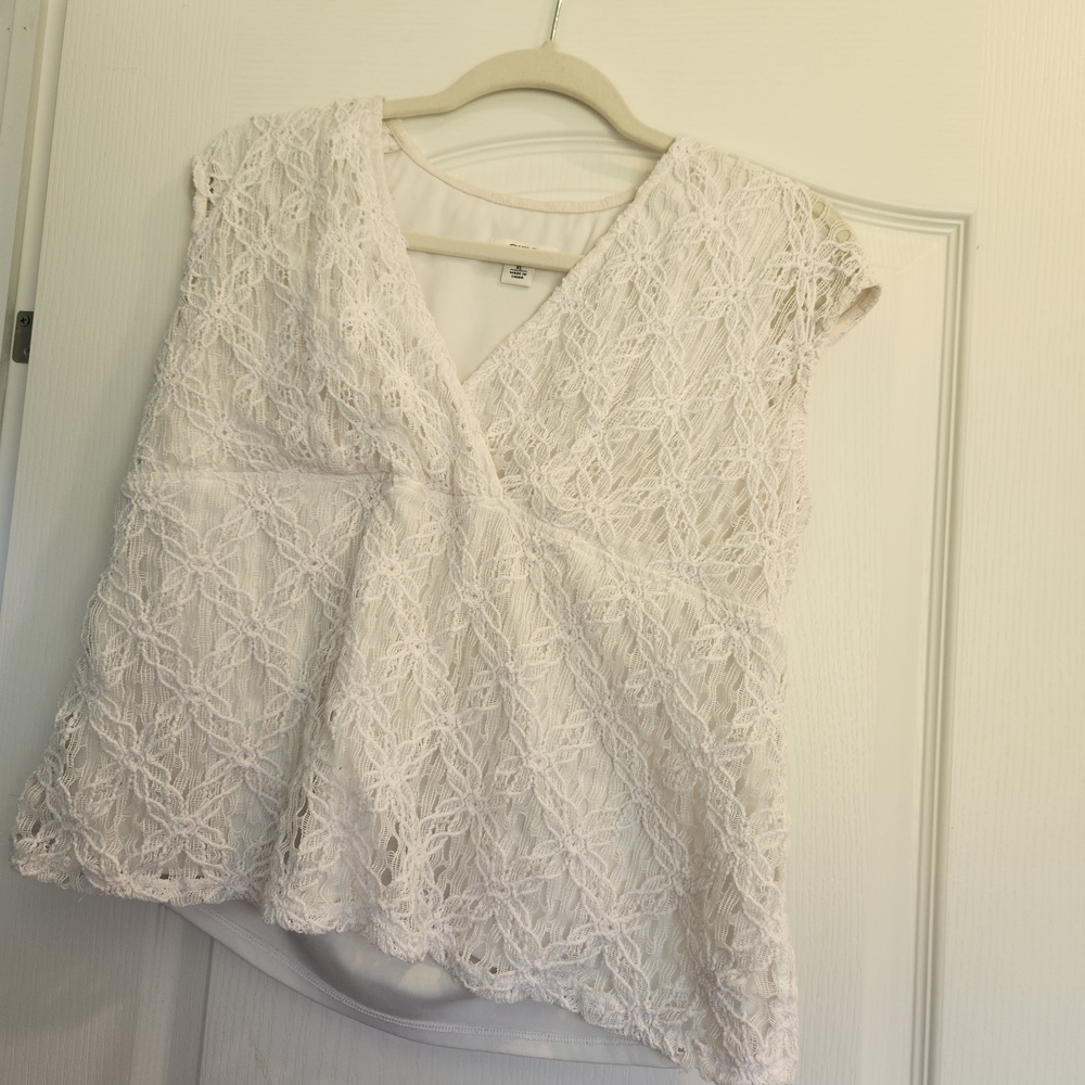 Cato White Ruffled Wrap Blouse with Cap Sleeves
